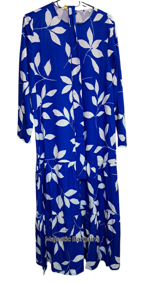 ROYAL BLUE & WHITE PRINTED DRESS