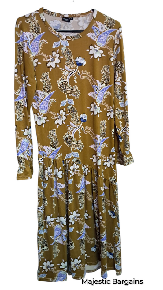 3/4 MUSTARD PRINT DOLLY DRESS