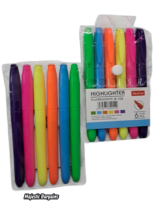 6pc HIGHLIGHTER SET (Fluorescent)